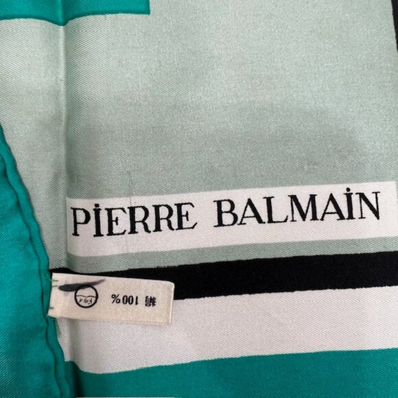 #38) Vintage  Pierre Balmain mini scarf 100% silk satin, 22"  dark navyBlue (38 - Picture 7 of 8